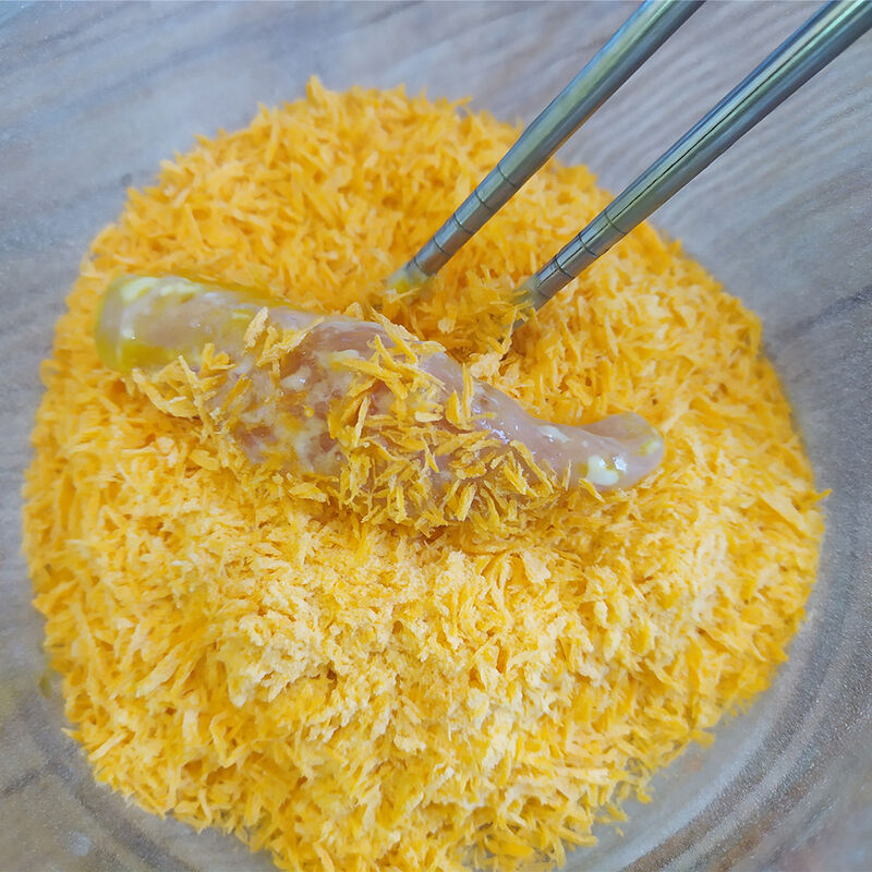 Rumput roti Panko 2-12mm Granular dengan tekstur renyah dan warna oranye untuk makanan goreng